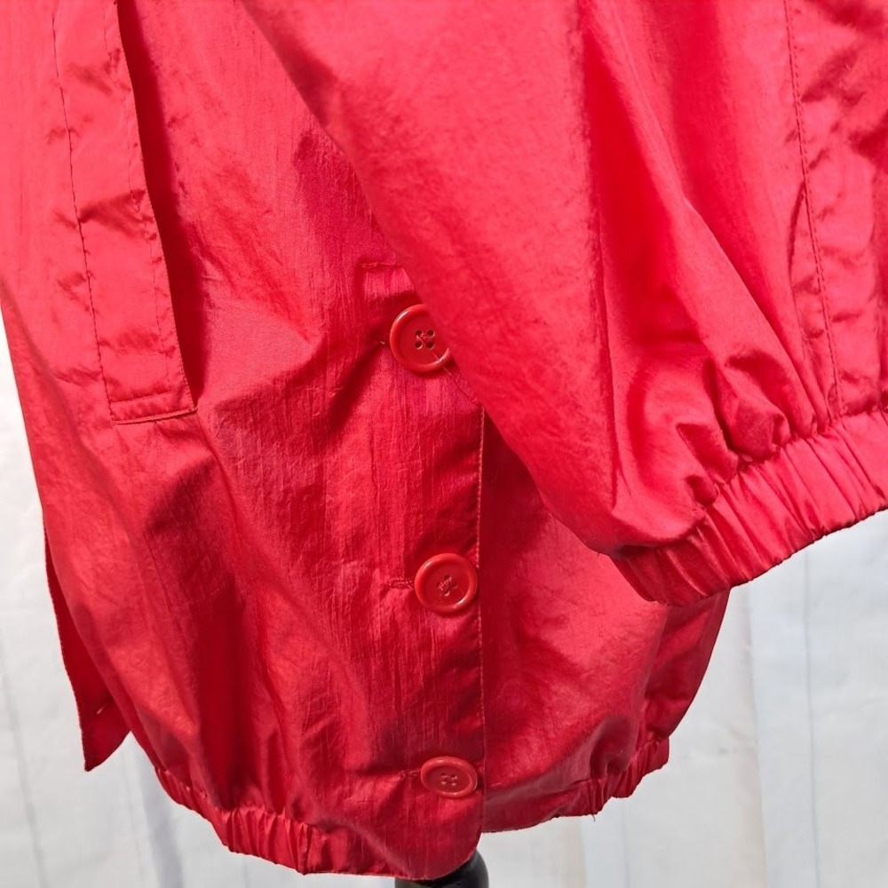 JANEVE S Vintage Red Nylon Hoodie Jacket Button Front Oversized Streetwear - Picture 6 of 7